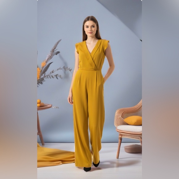 0101 Elegant Mustard Sleeveless Jumpsuit - Picture 9 of 16